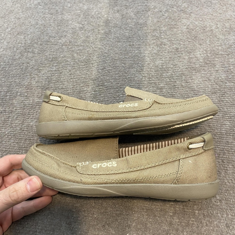 Crocs Shoes Womens Size 6 Beige Canvas Slip On Loafers Casual Flats 14391 - Picture 4 of 10